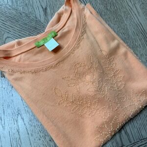 Sigrid Olsen Women's Size XL Peach Beaded  T-Shirt Top‎